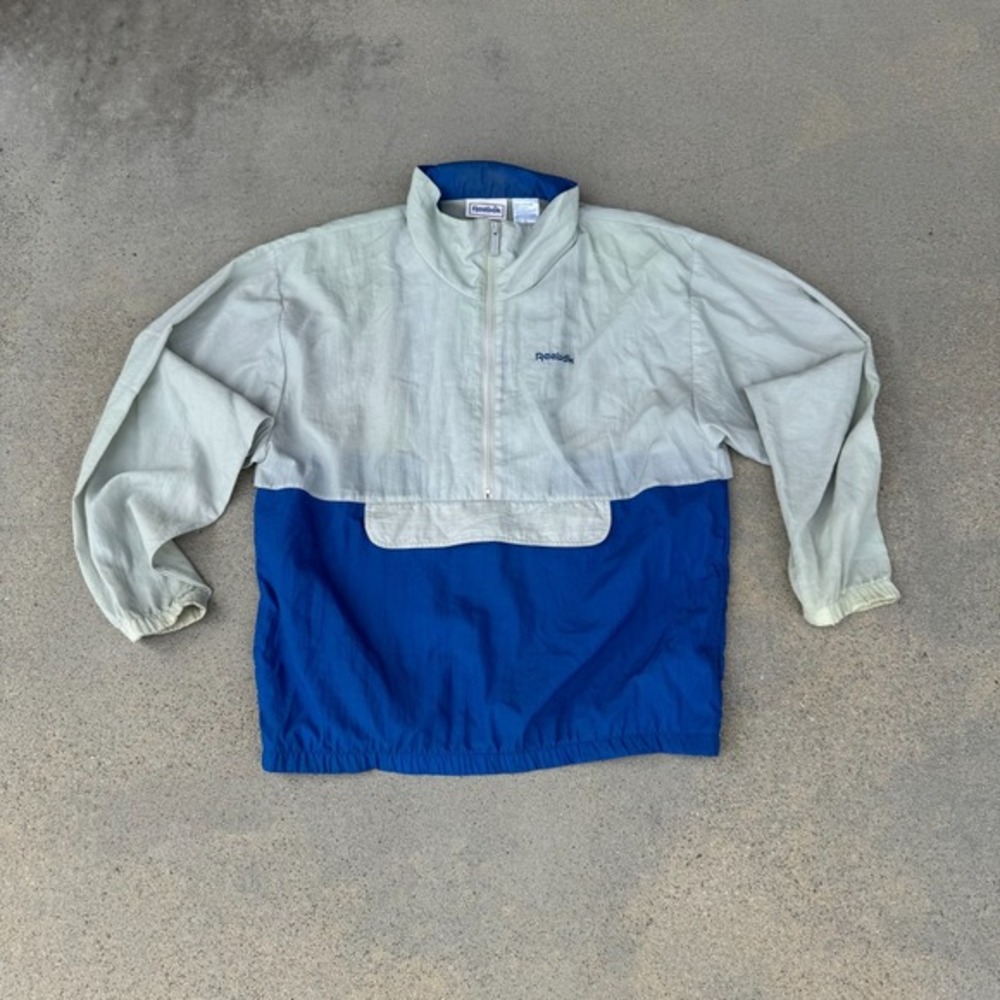 Vintage‎ Reebok Track Jacket Mens X-Large Windbreaker Retro Nylon 90s Grey Blue